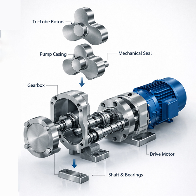 Трехлопастной санитарный роторно-лопастной насос